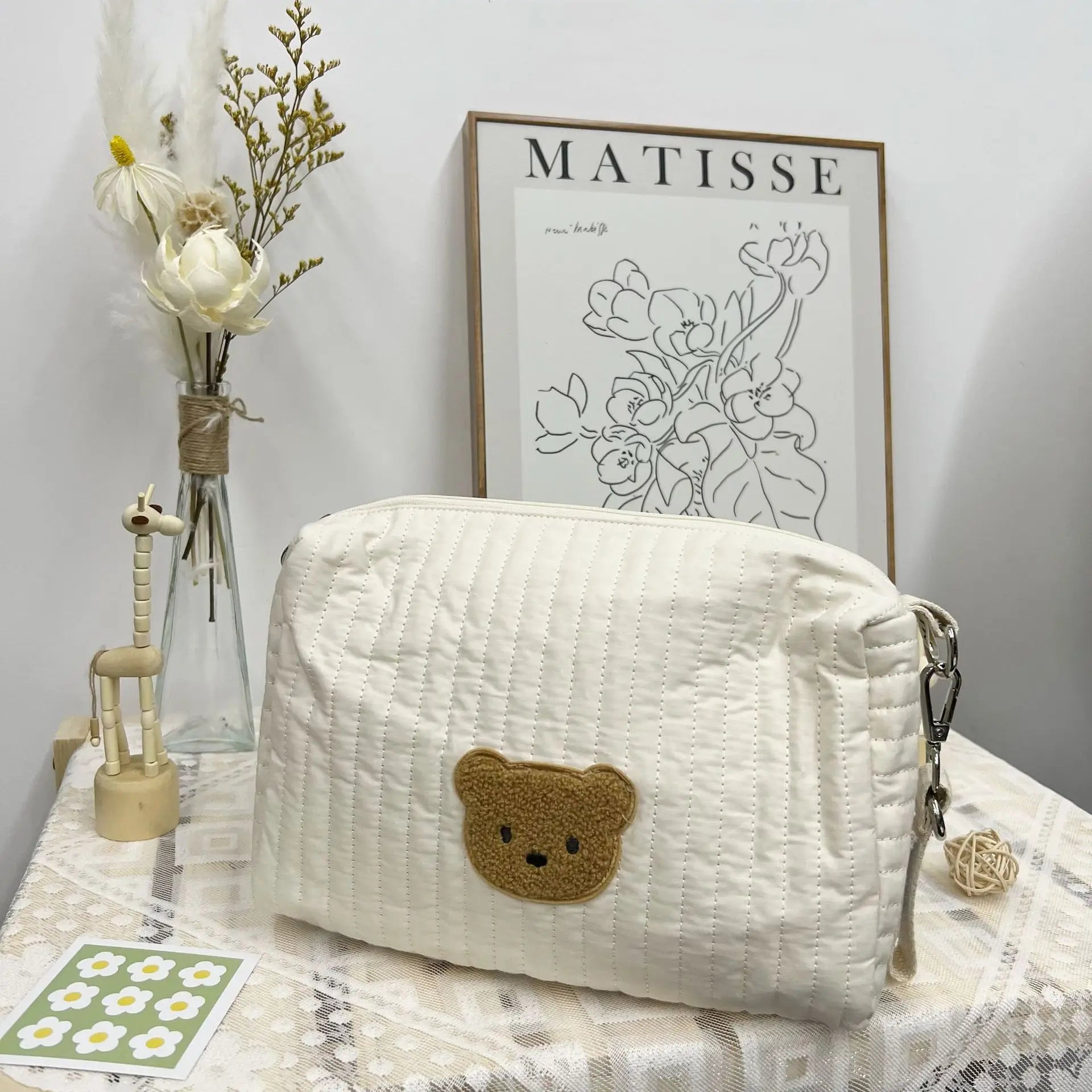 Pochette de rangement bébé en coton matelassé | Organisateur pour couches, biberons & accessoires