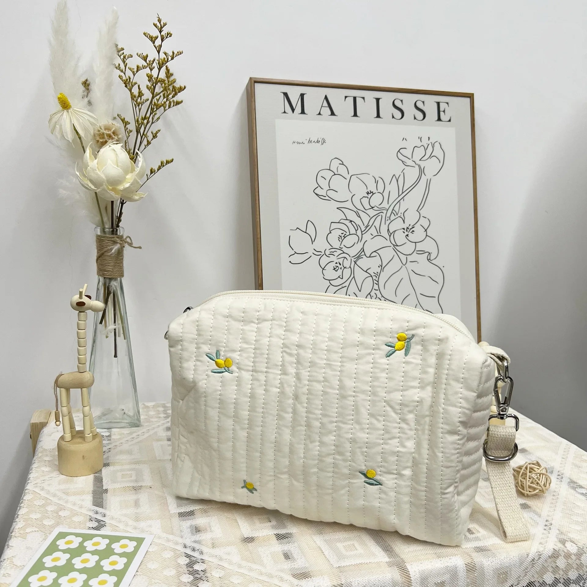 Pochette de rangement bébé en coton matelassé | Organisateur pour couches, biberons & accessoires