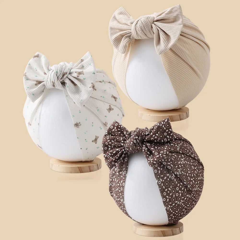Lot de 3 Bonnets Turban Bébé en Coton – Doux, Extensibles et Élégants