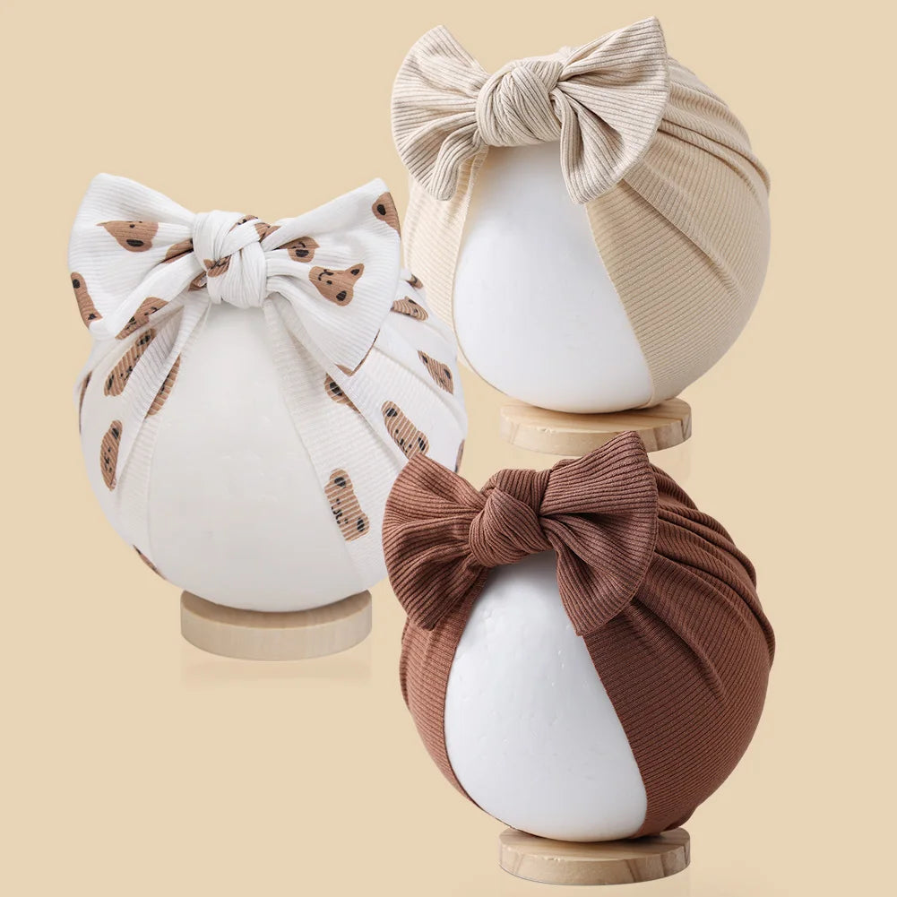 Lot de 3 Bonnets Turban Bébé en Coton – Doux, Extensibles et Élégants