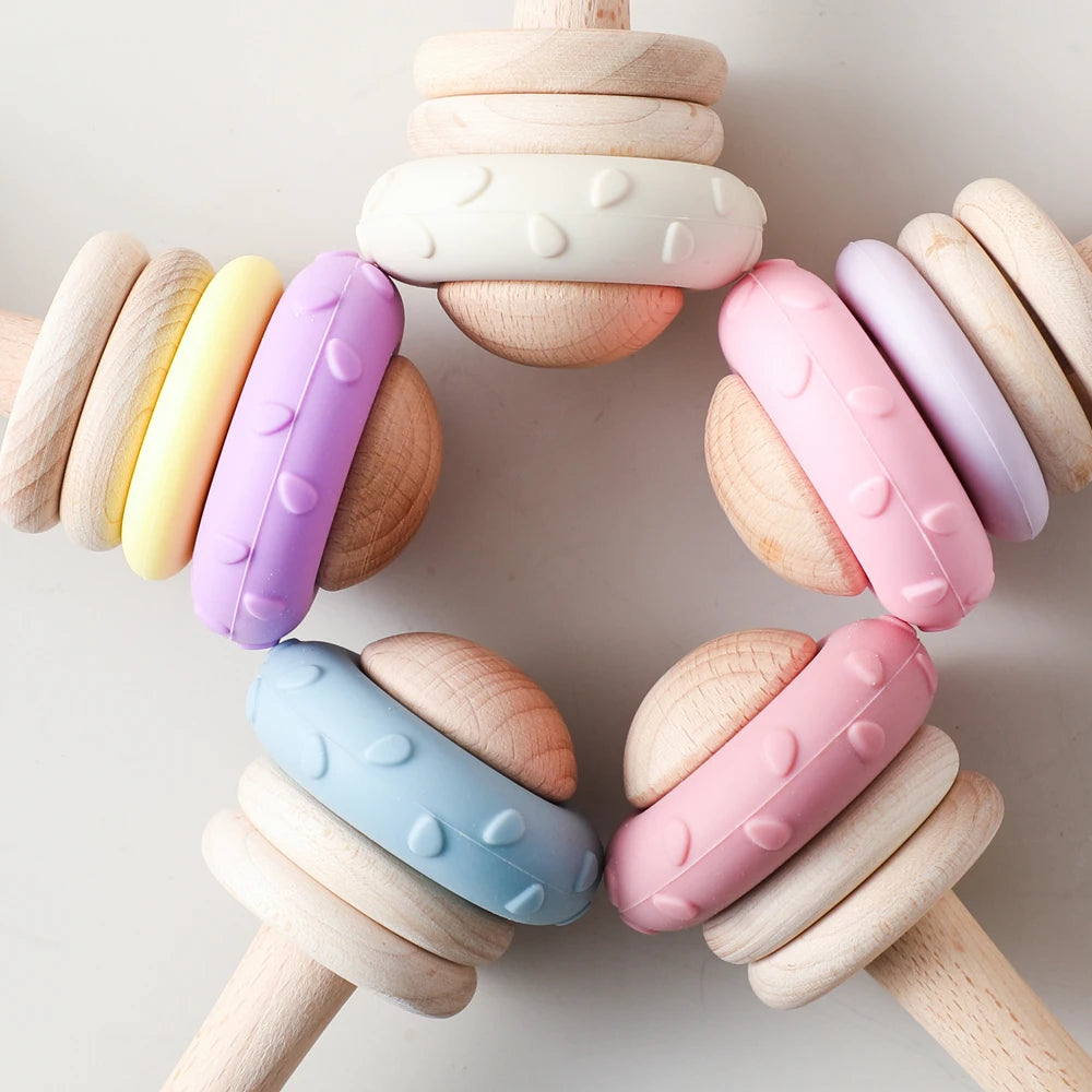 Hochet de Dentition en Silicone & Bois Naturel