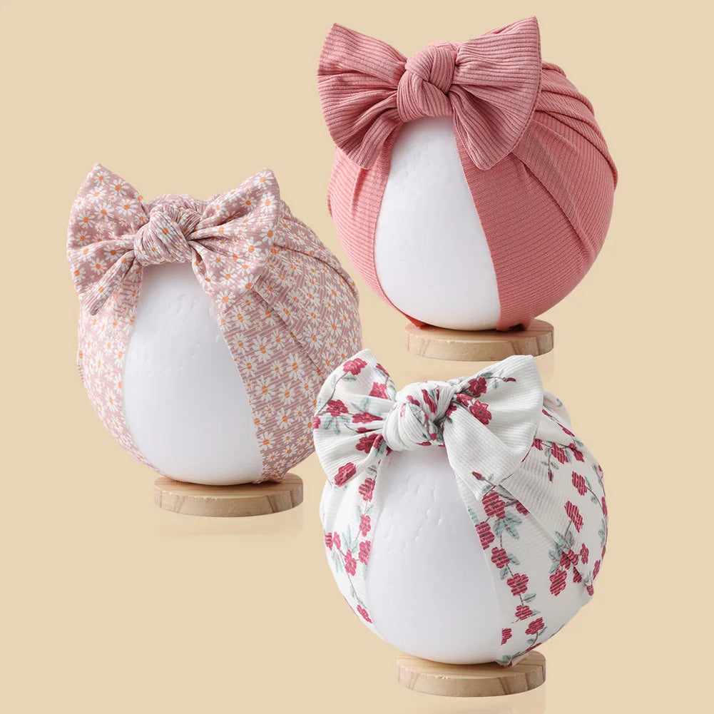 Lot de 3 Bonnets Turban Bébé en Coton – Doux, Extensibles et Élégants