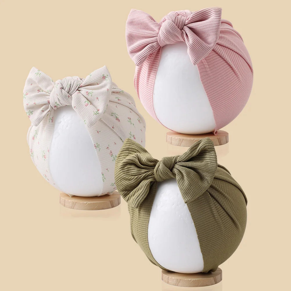 Lot de 3 Bonnets Turban Bébé en Coton – Doux, Extensibles et Élégants