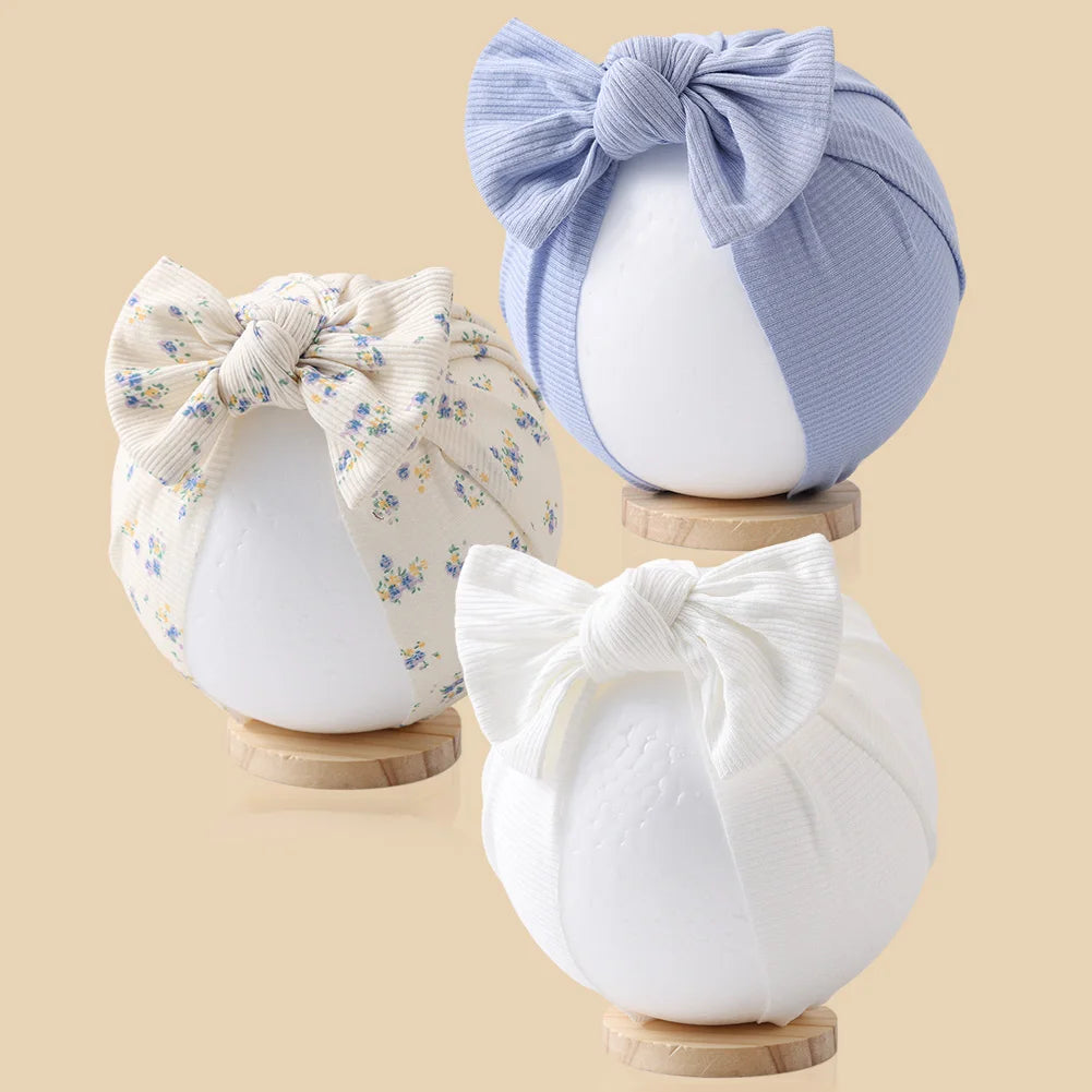 Lot de 3 Bonnets Turban Bébé en Coton – Doux, Extensibles et Élégants