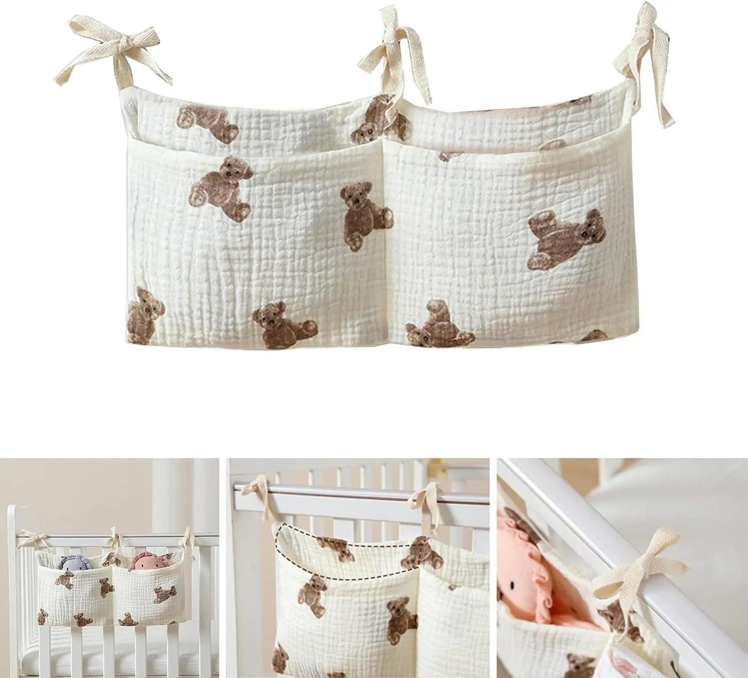 Organisateur de Lit Bébé en Coton – Rangement Suspendu