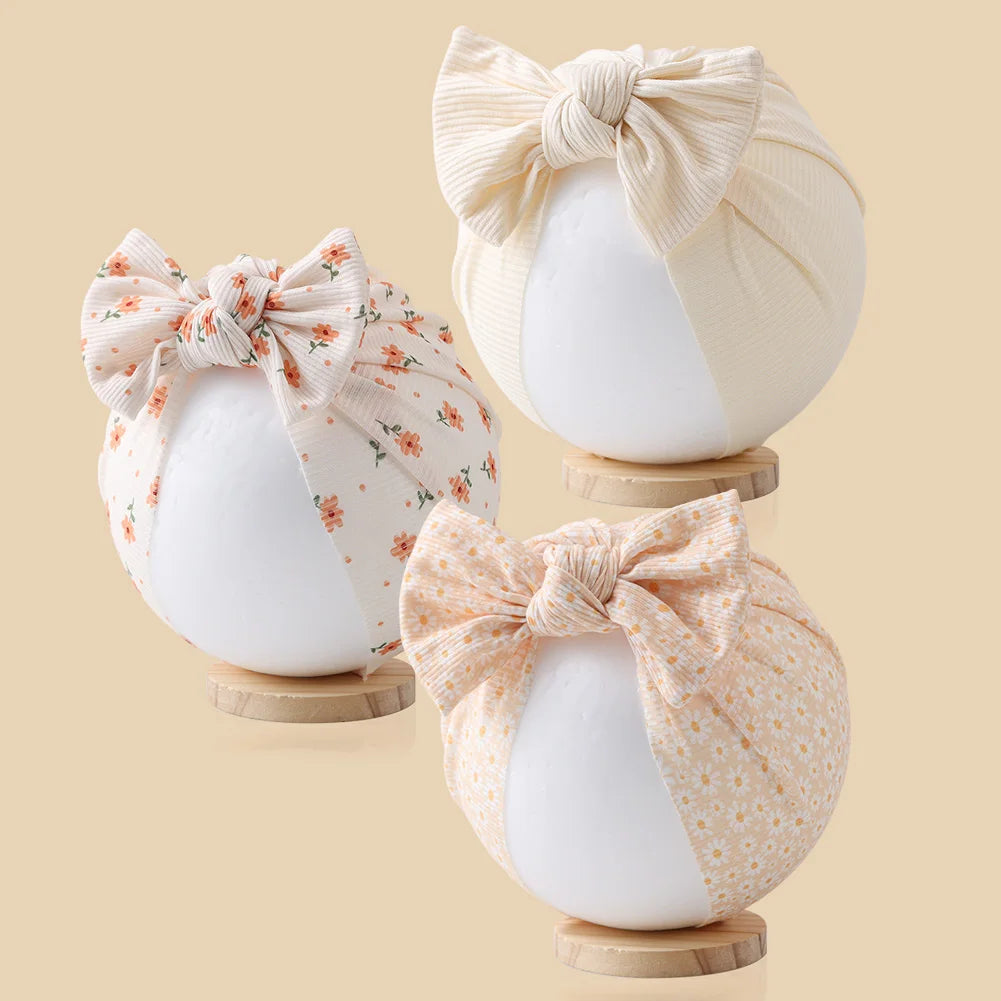 Lot de 3 Bonnets Turban Bébé en Coton – Doux, Extensibles et Élégants