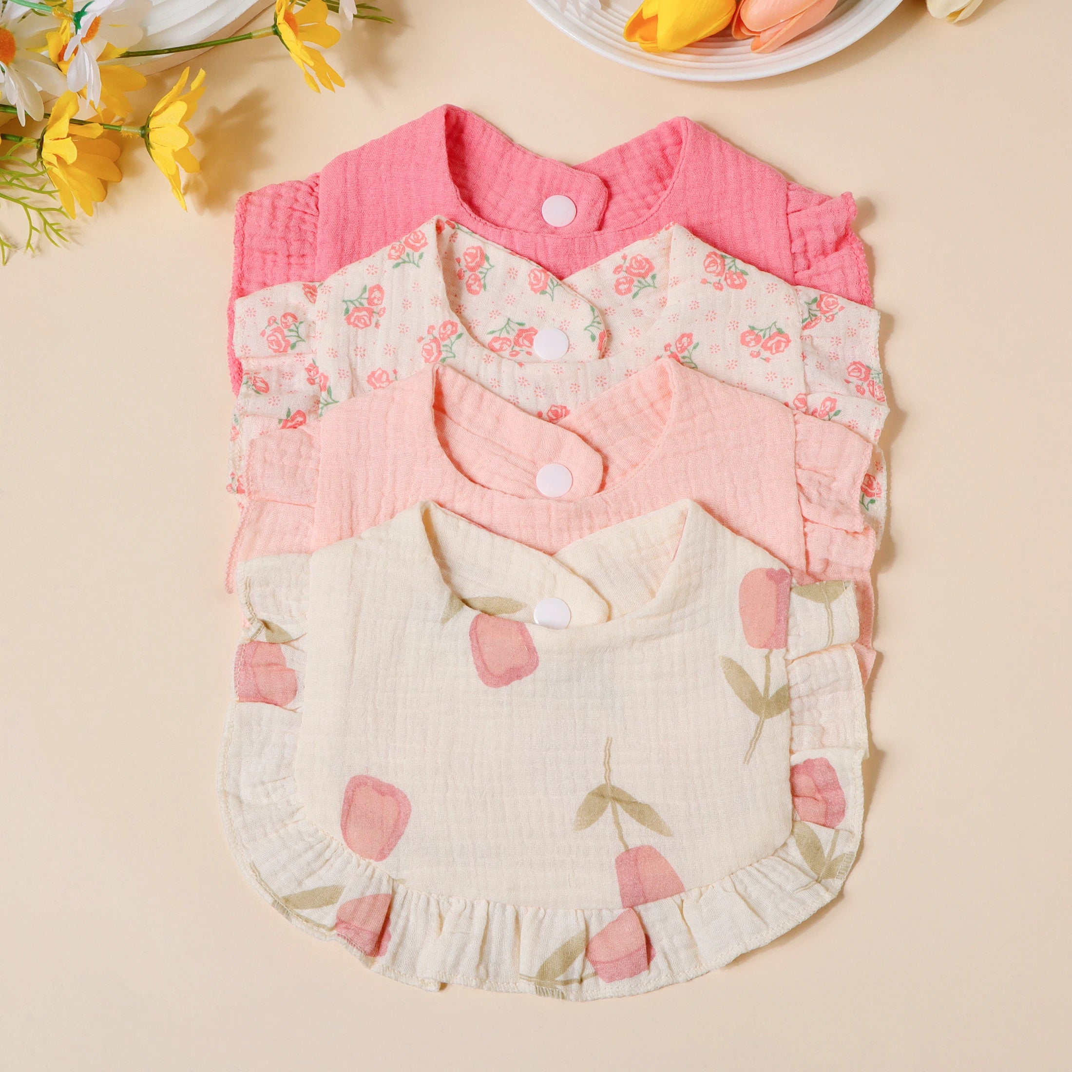 Lot de 4 bavoirs bandana en mousseline de coton | Doux, absorbants & réglables pour bébé