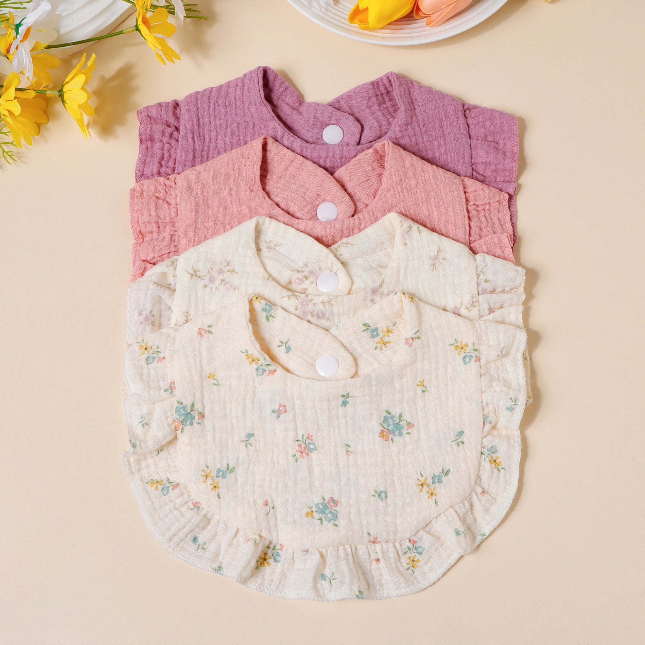 Lot de 4 bavoirs bandana en mousseline de coton | Doux, absorbants & réglables pour bébé