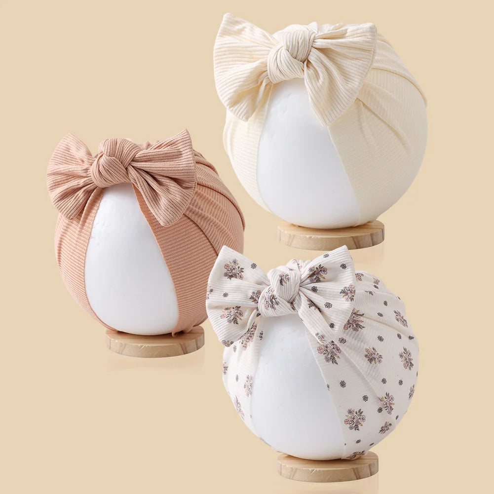 Lot de 3 Bonnets Turban Bébé en Coton – Doux, Extensibles et Élégants