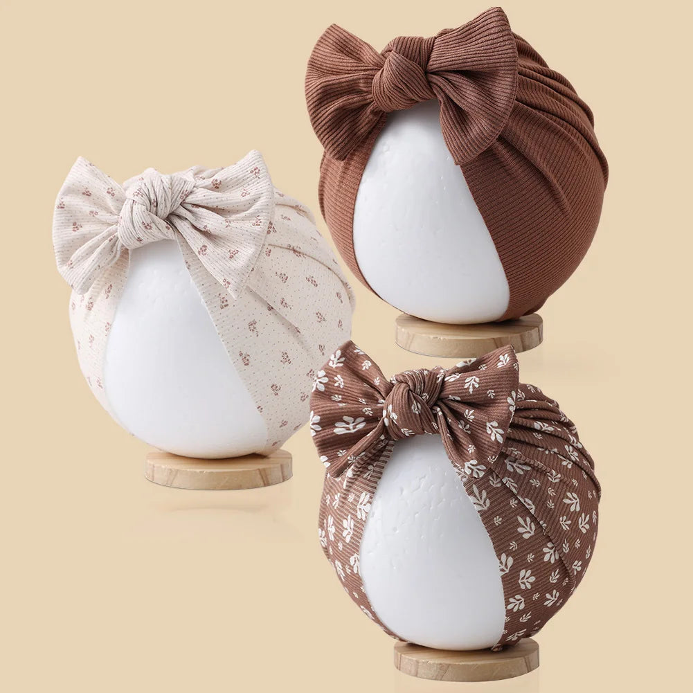 Lot de 3 Bonnets Turban Bébé en Coton – Doux, Extensibles et Élégants