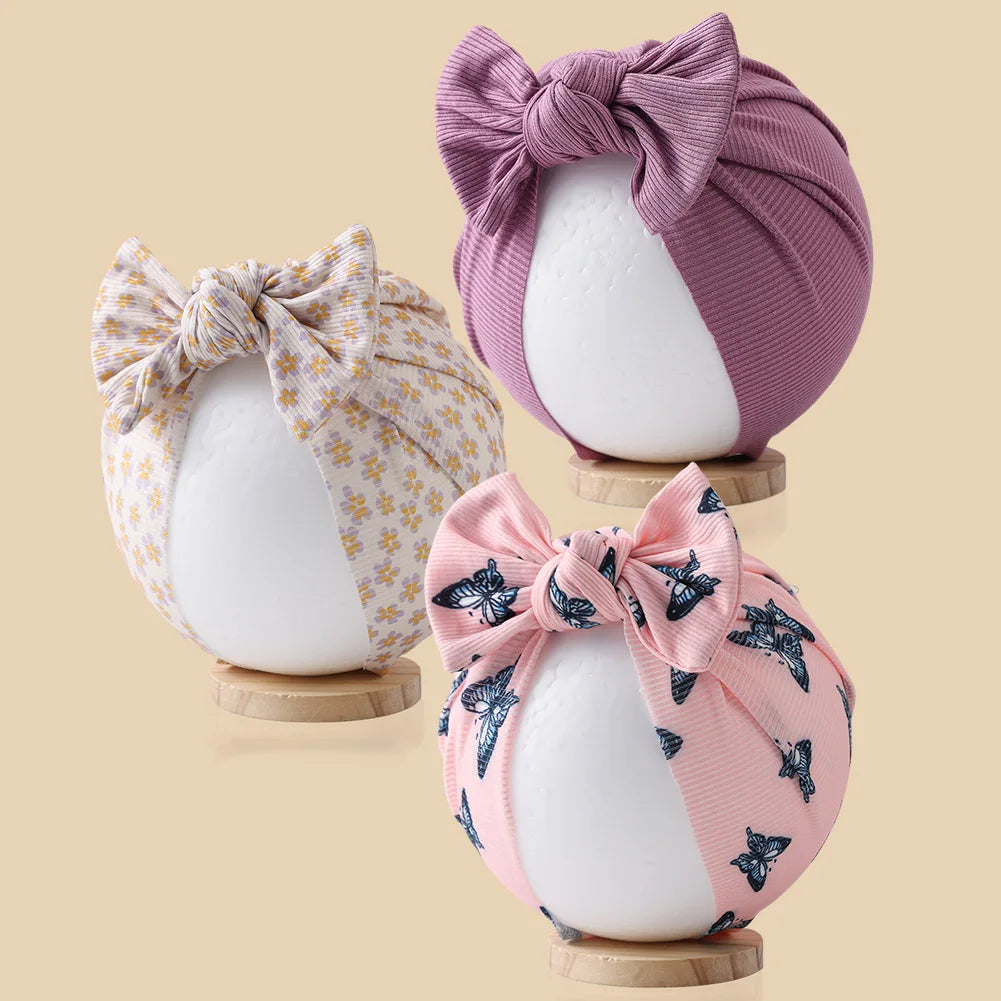Lot de 3 Bonnets Turban Bébé en Coton – Doux, Extensibles et Élégants